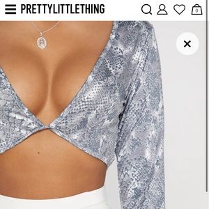 Grey Snakeskin Twist Crop Top